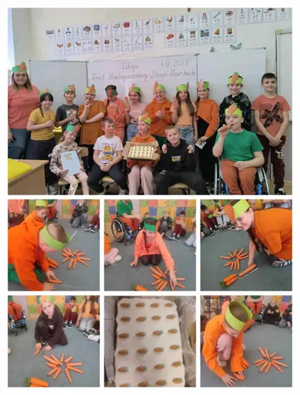 Klasa 3b świętuje Dzień Marchewki wykonując zadania matematyczne związane z mierzeniem