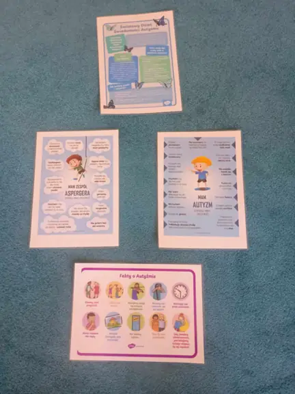 Ilustracje zawierające informacje o autyzmie.