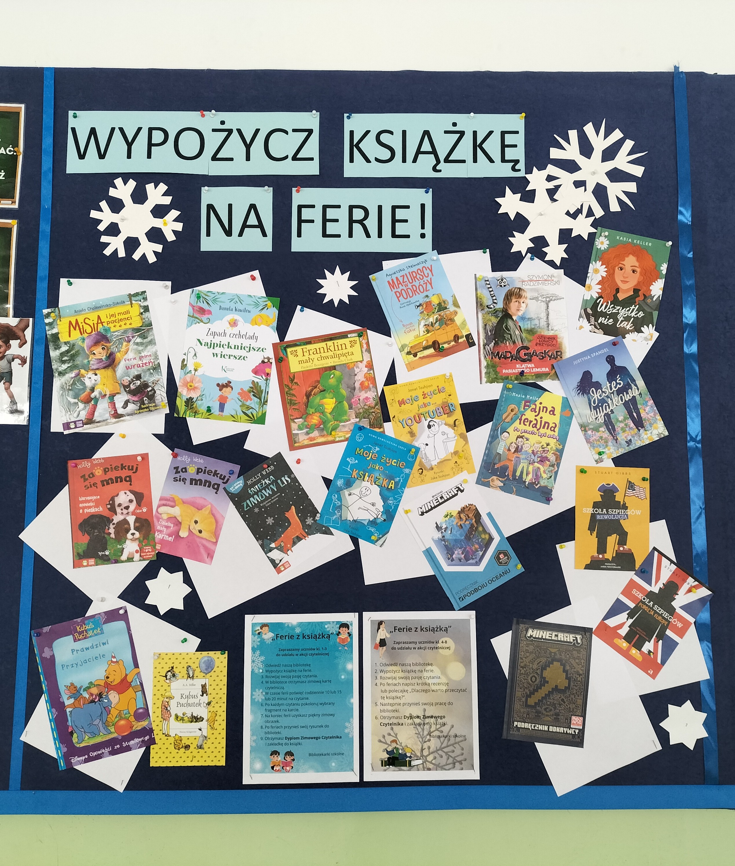 Gazetka zachęcająca do udziału do wypożyczenia książki na ferie